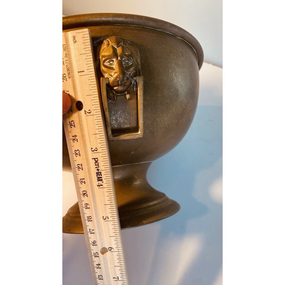 Vintage Brass Jardiniere Planter W/ Lions Head Pulls Pedstal Base - Picture 13 of 13